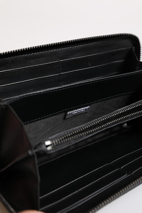 Dolce & Gabbana Black Blue Exotic Leather Embossed Continental Wallet Dolce & Gabbana