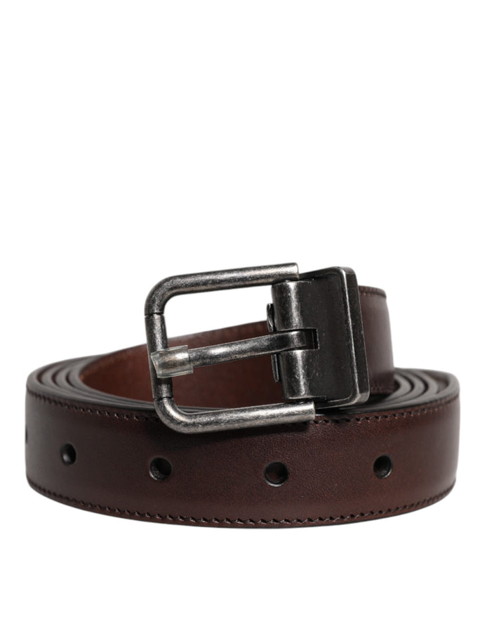 Dolce & Gabbana Brown Leather Silver Metal Buckle Belt Dolce & Gabbana