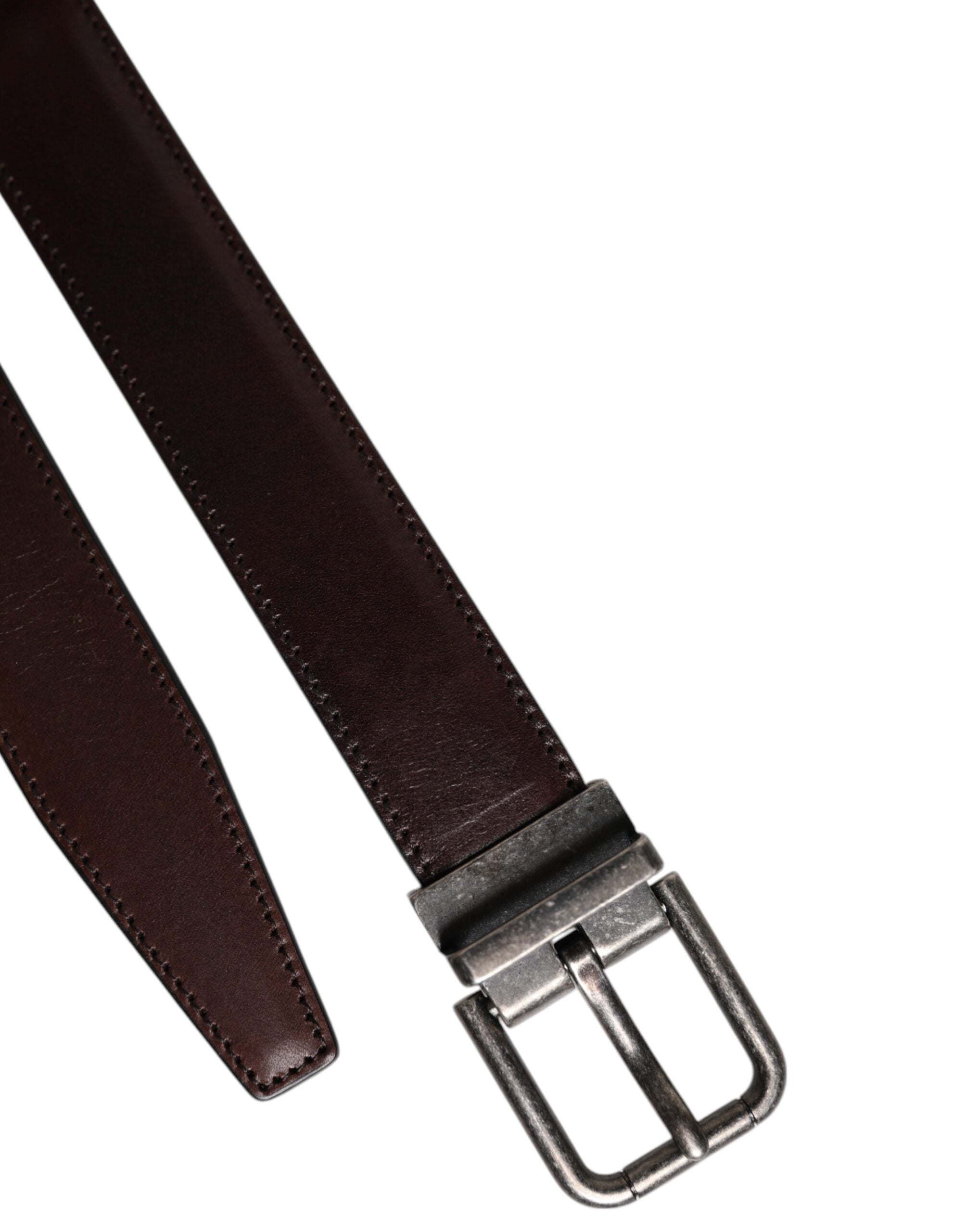 Dolce & Gabbana Brown Leather Silver Metal Buckle Belt Dolce & Gabbana