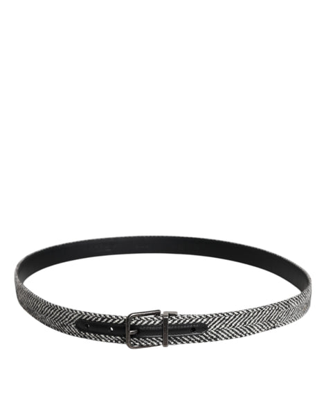 Dolce & Gabbana Black White Silver Tone Metal Buckle Belt Dolce & Gabbana