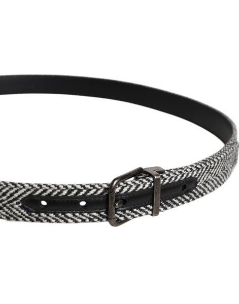 Dolce & Gabbana Black White Silver Tone Metal Buckle Belt Dolce & Gabbana
