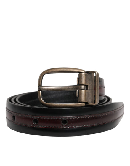 Dolce & Gabbana Black Burgundy Calfskin Metal Logo Buckle Belt Dolce & Gabbana