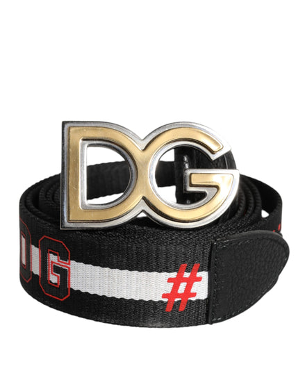 Ceinture Dolce &amp; Gabbana noire et blanche à boucle en métal avec logo imprimé