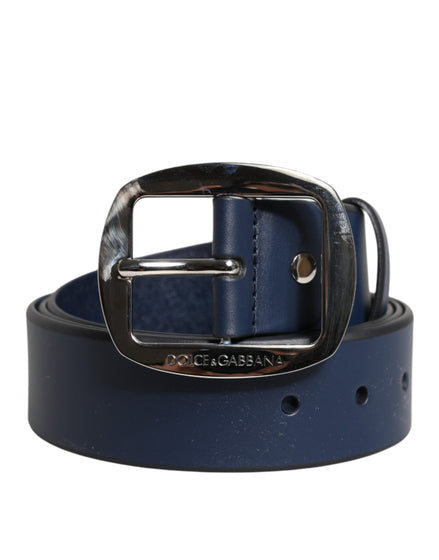 Dolce & Gabbana Blue Calf Leather Classic Metal Buckle Belt Dolce & Gabbana