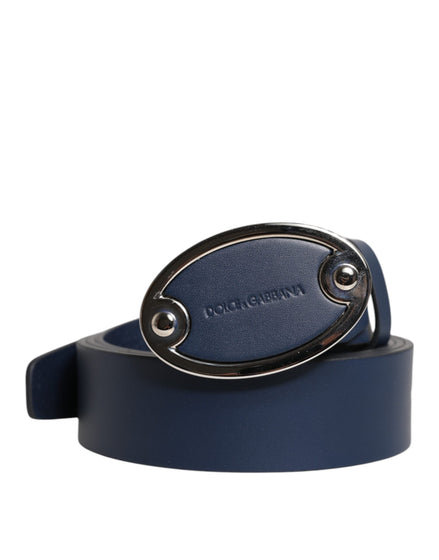 Dolce & Gabbana Blue Leather Classic Metal Logo Buckle Belt Dolce & Gabbana