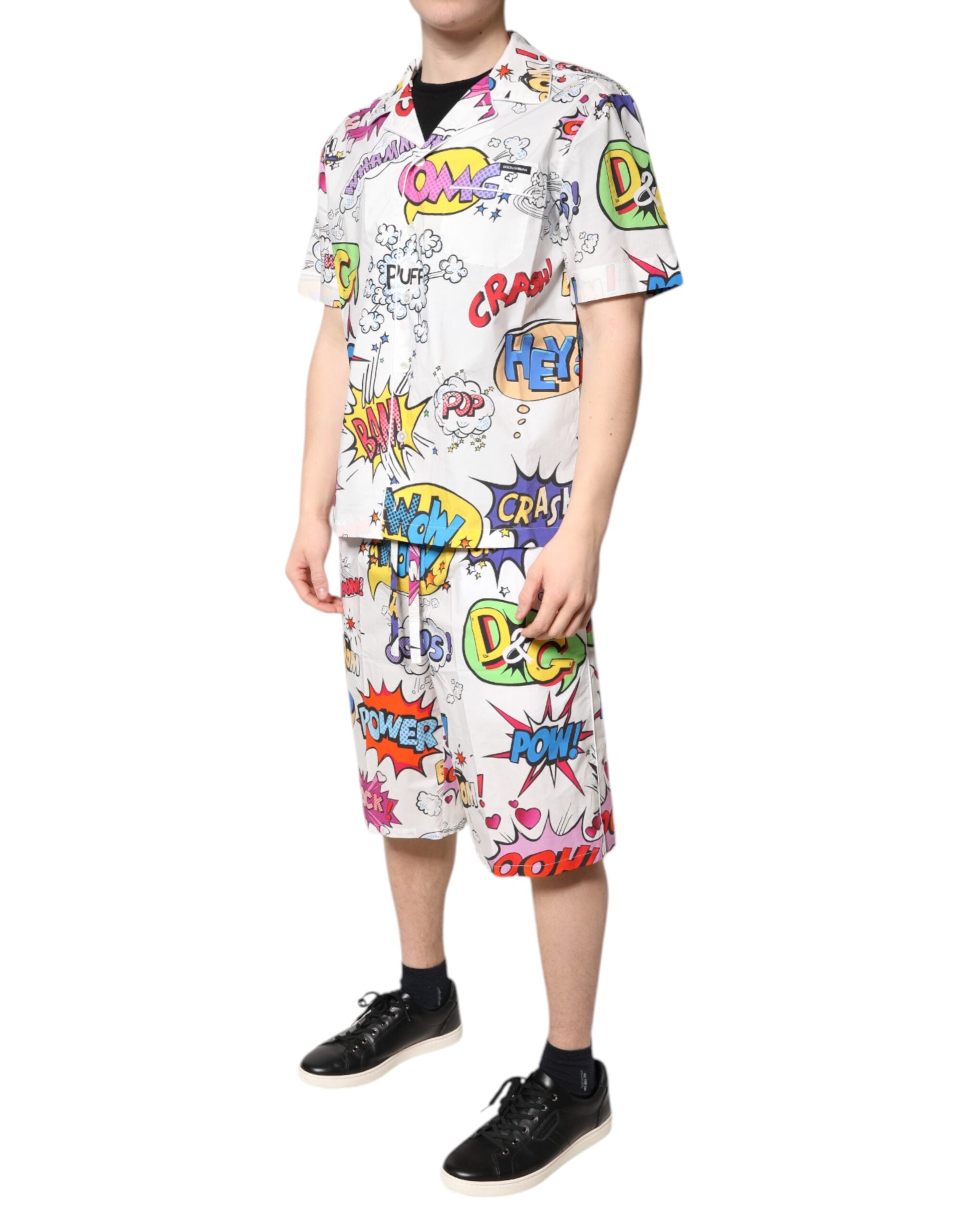 Dolce & Gabbana White Cartoon Print Cotton Men Pajama Set Sleepwear Dolce & Gabbana