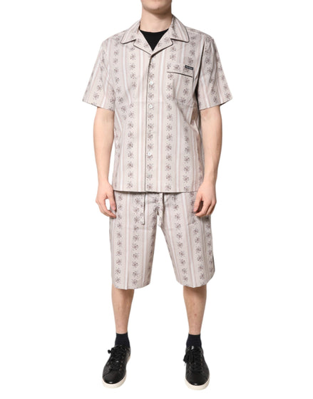 Dolce & Gabbana Beige Floral Print Cotton Men Pajama Set Sleepwear Dolce & Gabbana