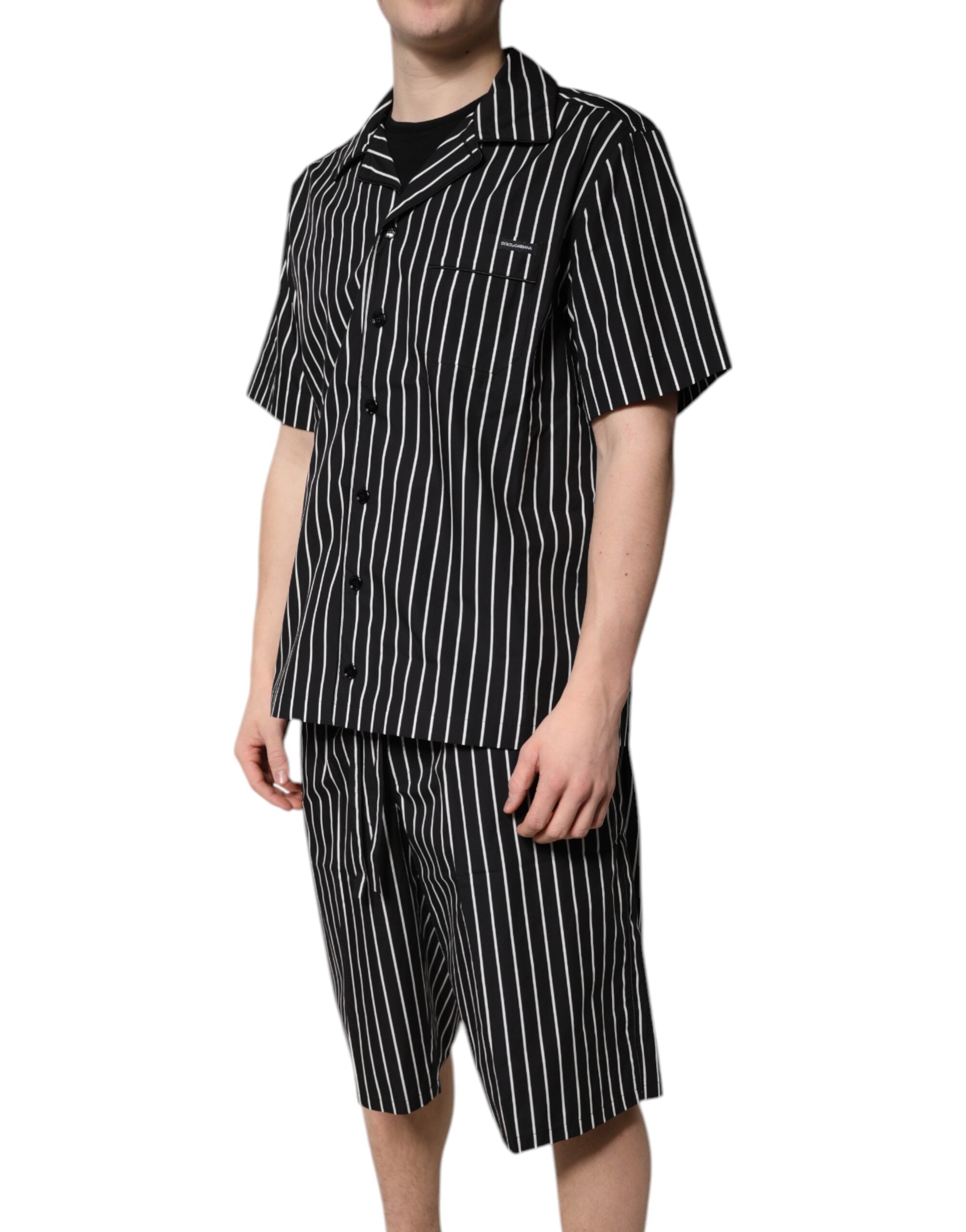 Dolce & Gabbana Black White Stripes Cotton Men Pajama Set Sleepwear Dolce & Gabbana