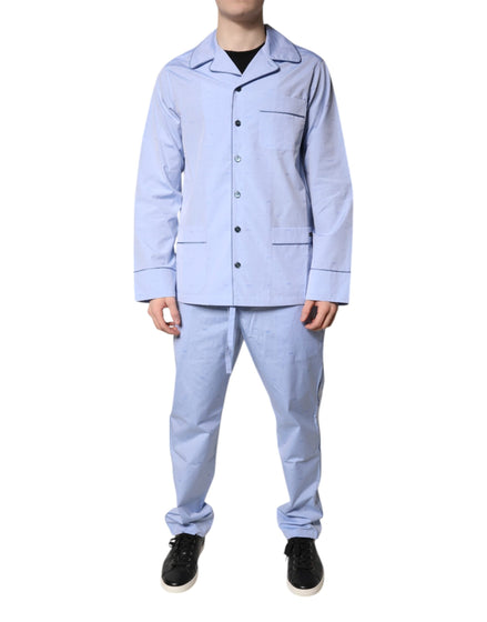 Dolce & Gabbana Light Blue DG Logo Cotton Men Pajama Set Sleepwear Dolce & Gabbana
