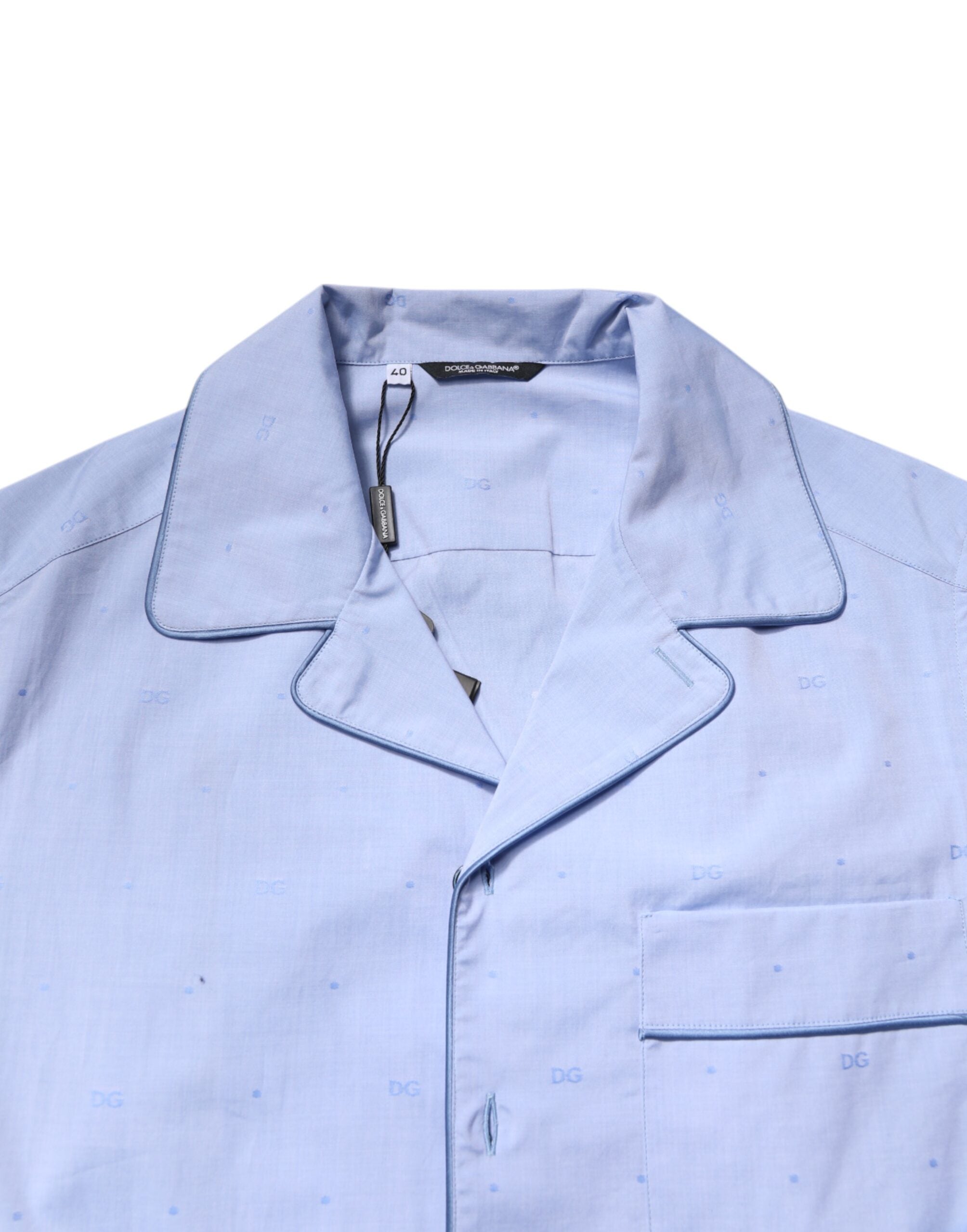 Dolce & Gabbana Light Blue DG Logo Cotton Men Pajama Set Sleepwear Dolce & Gabbana