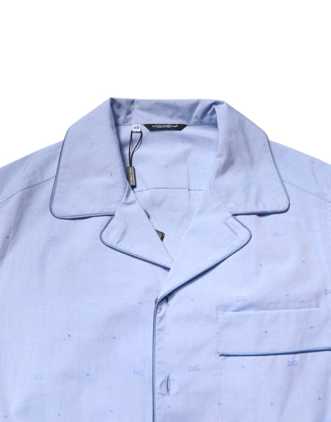 Dolce & Gabbana Light Blue DG Logo Cotton Men Pajama Set Sleepwear Dolce & Gabbana