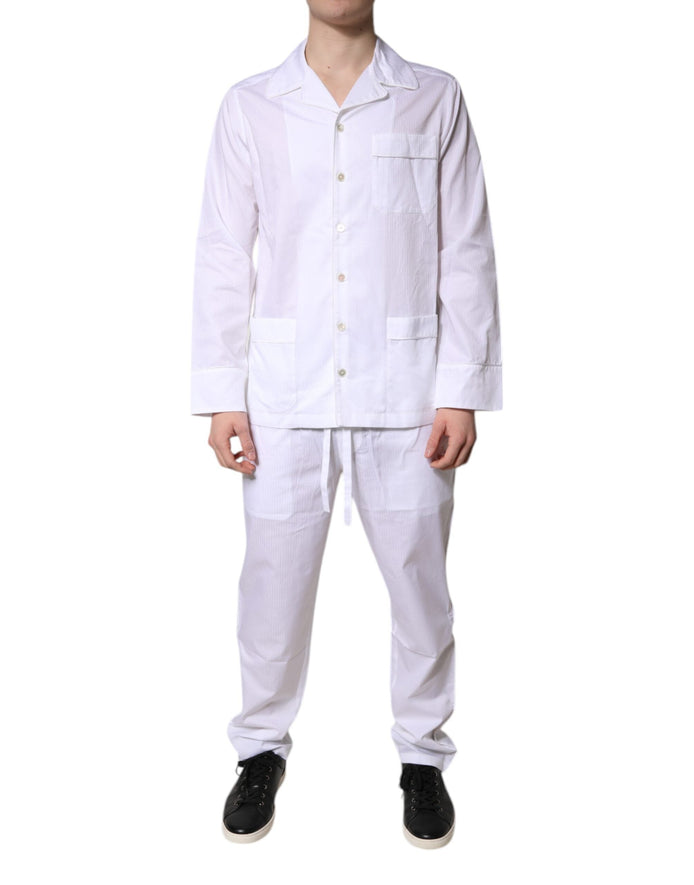 Dolce & Gabbana White Cotton Shirt Pants Pajama Set Sleepwear Dolce & Gabbana
