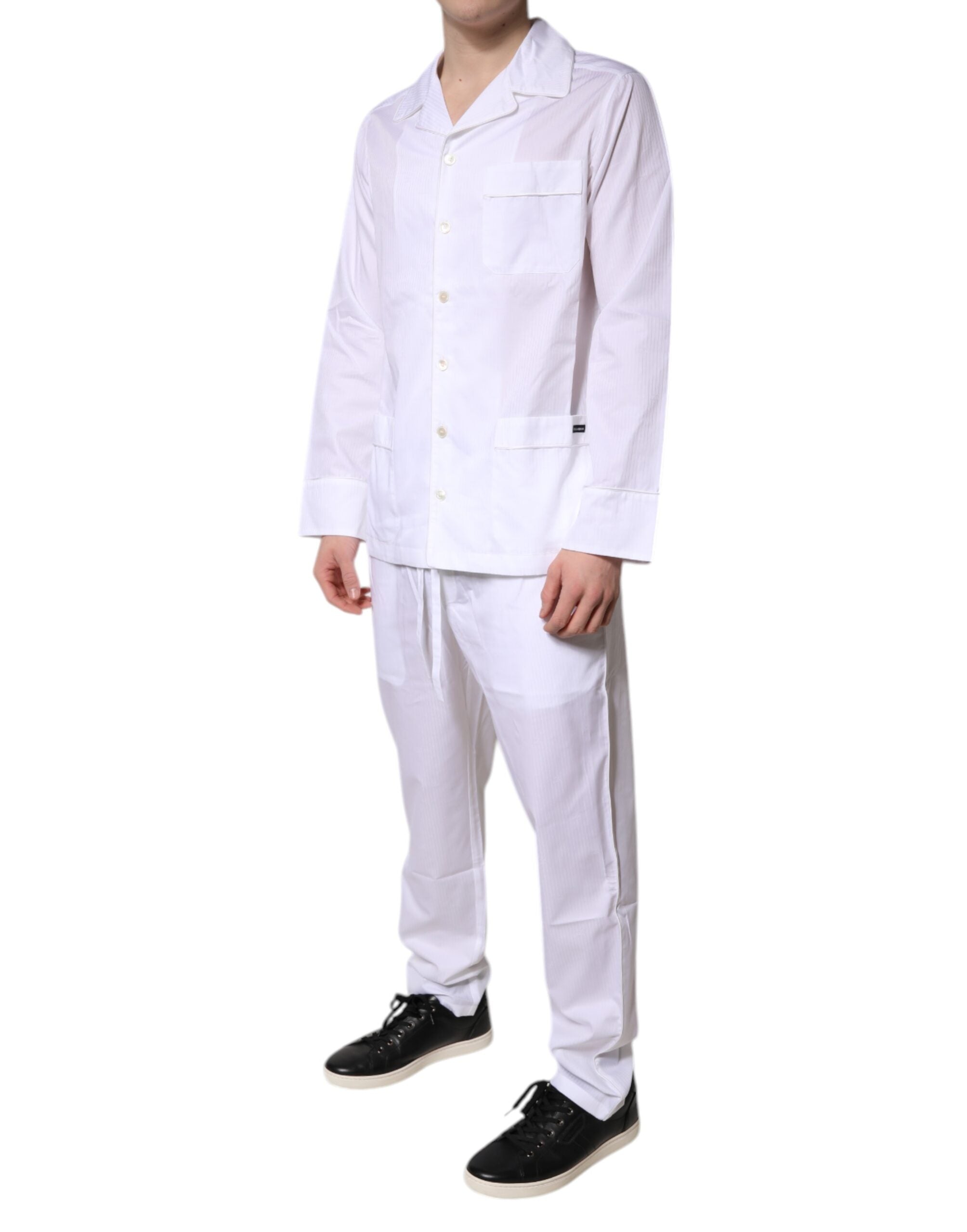 Dolce & Gabbana White Cotton Shirt Pants Pajama Set Sleepwear Dolce & Gabbana