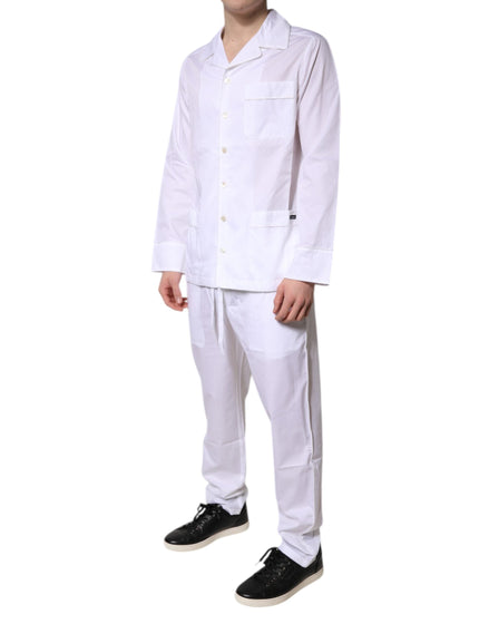 Dolce & Gabbana White Cotton Shirt Pants Pajama Set Sleepwear Dolce & Gabbana