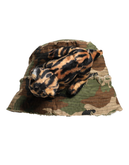 Dolce & Gabbana Multicolor Leopard Embellish Wide Brim Bucket Hat Dolce & Gabbana