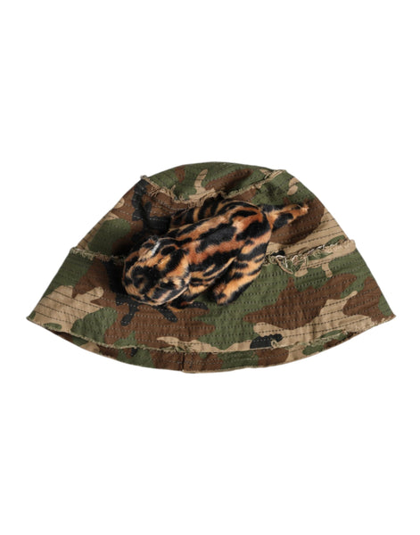 Dolce & Gabbana Multicolor Leopard Embellish Wide Brim Bucket Hat Dolce & Gabbana