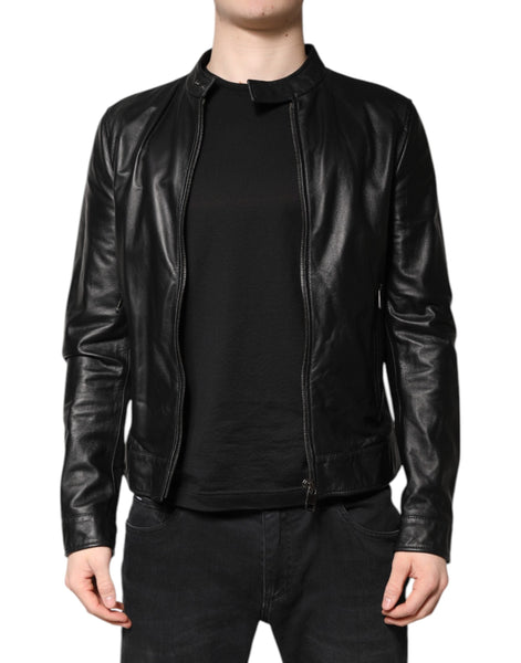 Dolce & Gabbana Black Sheep Leather Biker Full Zip Jacket Dolce & Gabbana