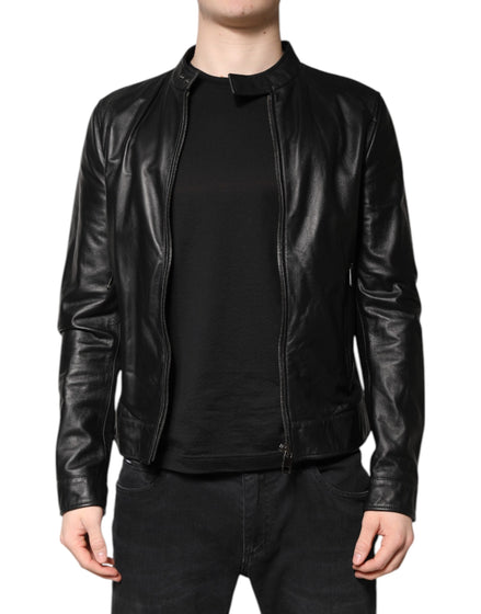 Dolce & Gabbana Black Sheep Leather Biker Full Zip Jacket Dolce & Gabbana