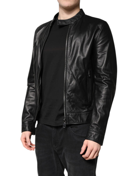 Dolce & Gabbana Black Sheep Leather Biker Full Zip Jacket Dolce & Gabbana
