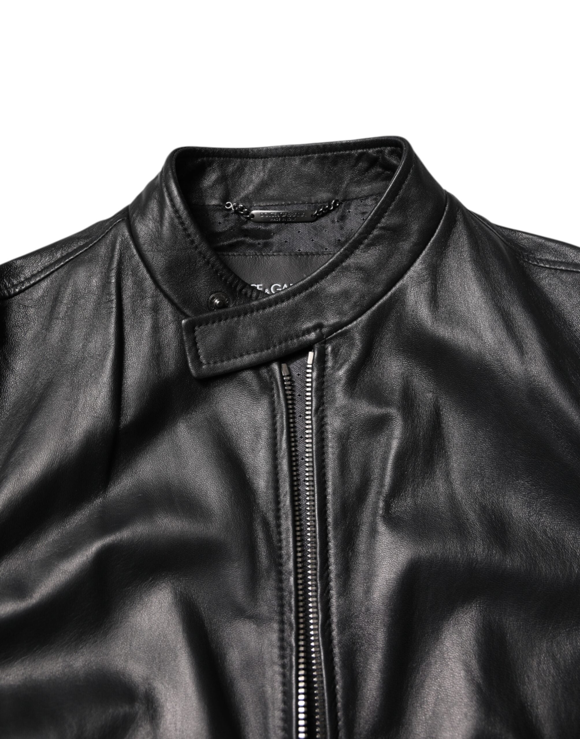 Dolce & Gabbana Black Sheep Leather Biker Full Zip Jacket Dolce & Gabbana