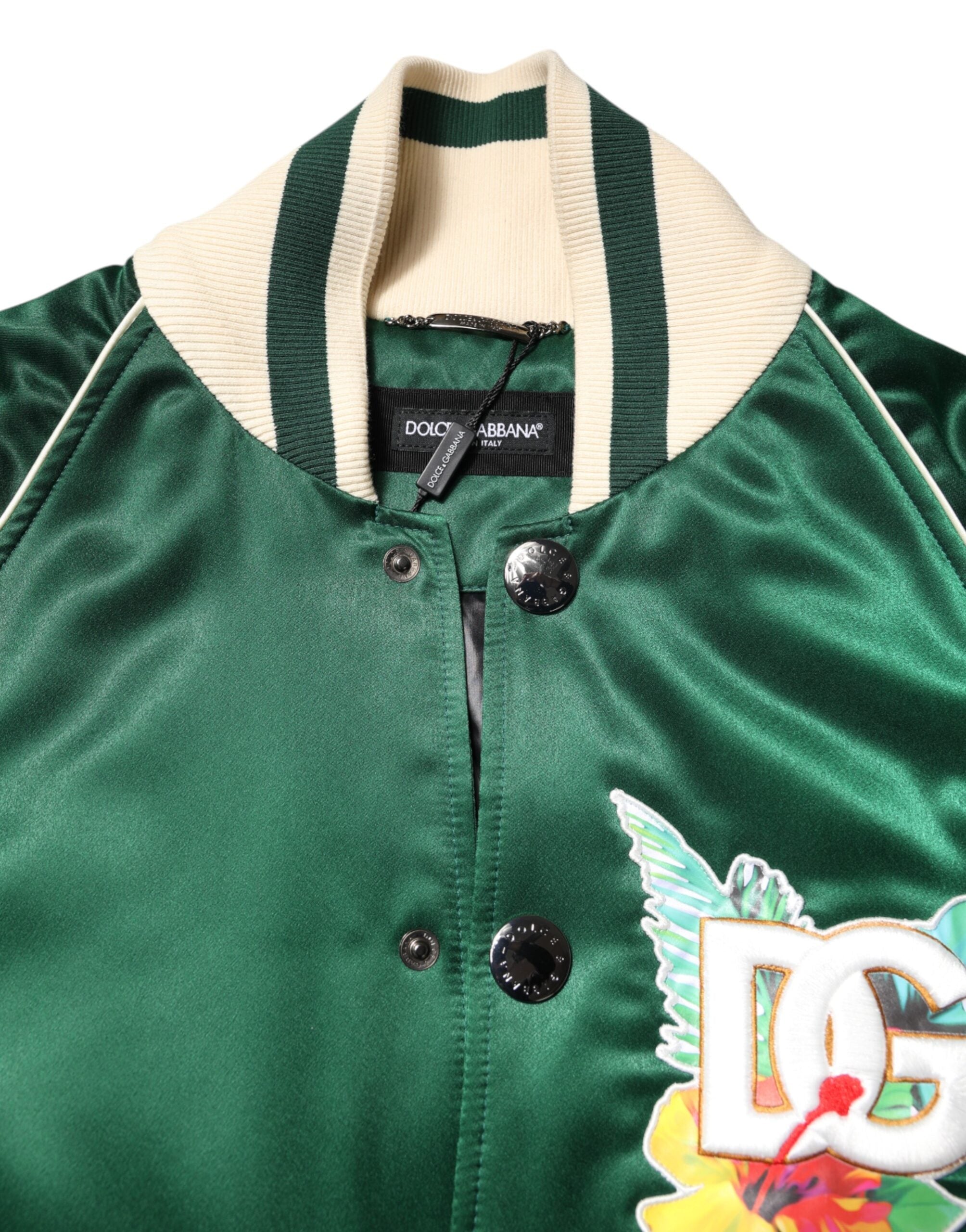 Dolce & Gabbana Green Floral DG Logo Full Zip Bomber Jacket Dolce & Gabbana