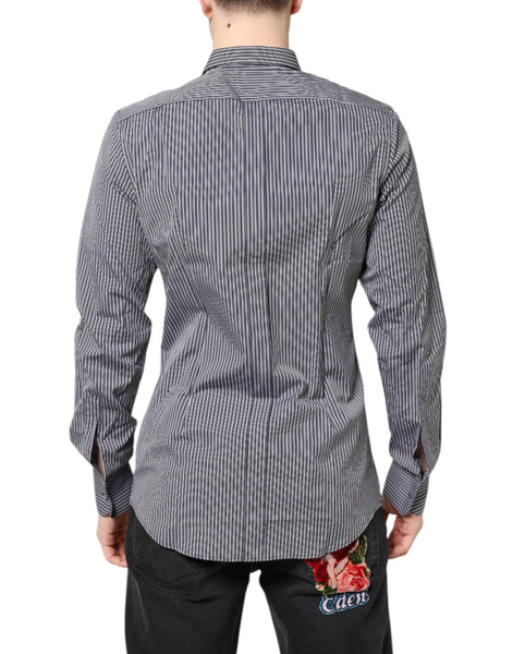 Dolce & Gabbana Black White Striped GOLD Formal Dress Shirt Dolce & Gabbana