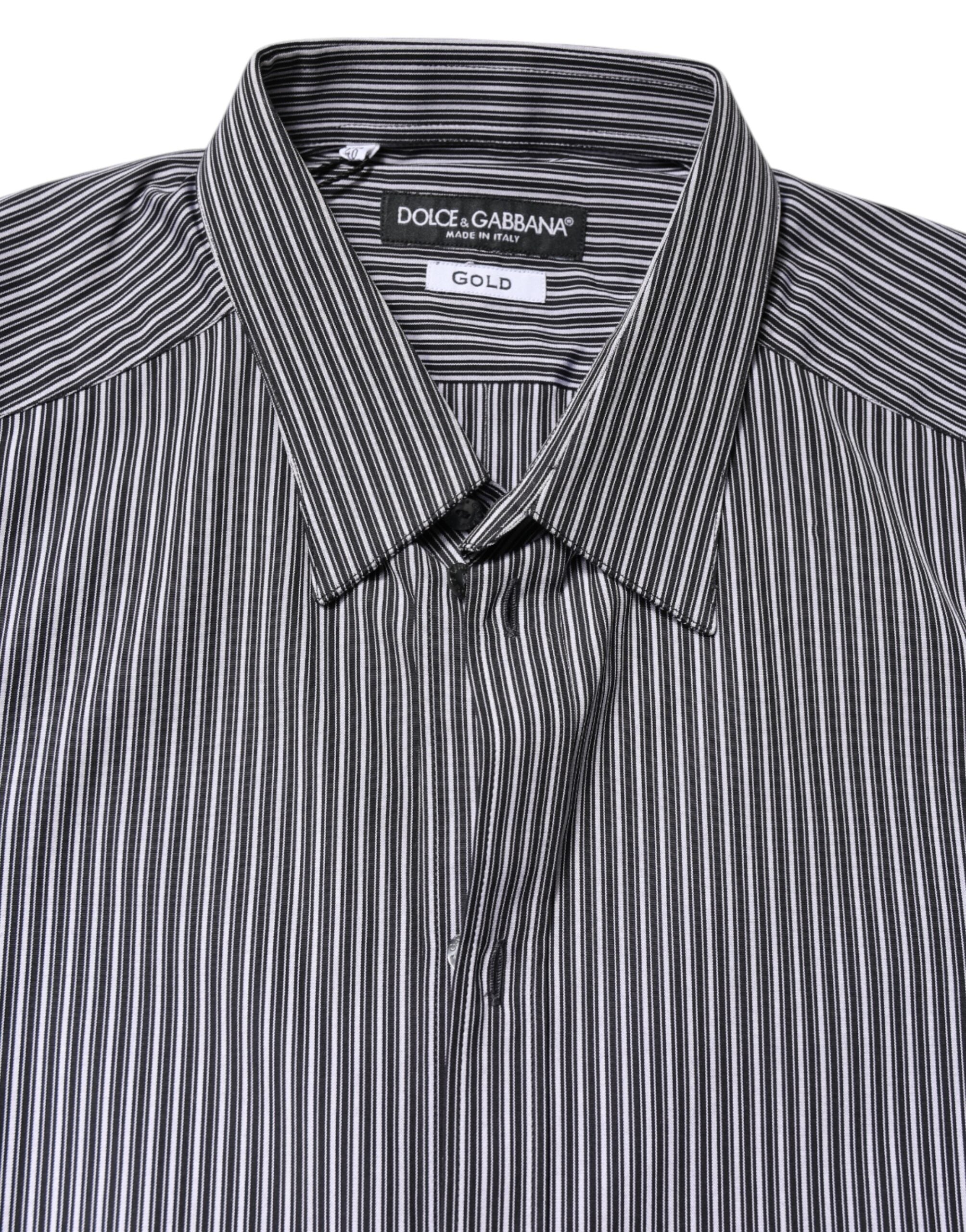 Dolce & Gabbana Black White Striped GOLD Formal Dress Shirt Dolce & Gabbana