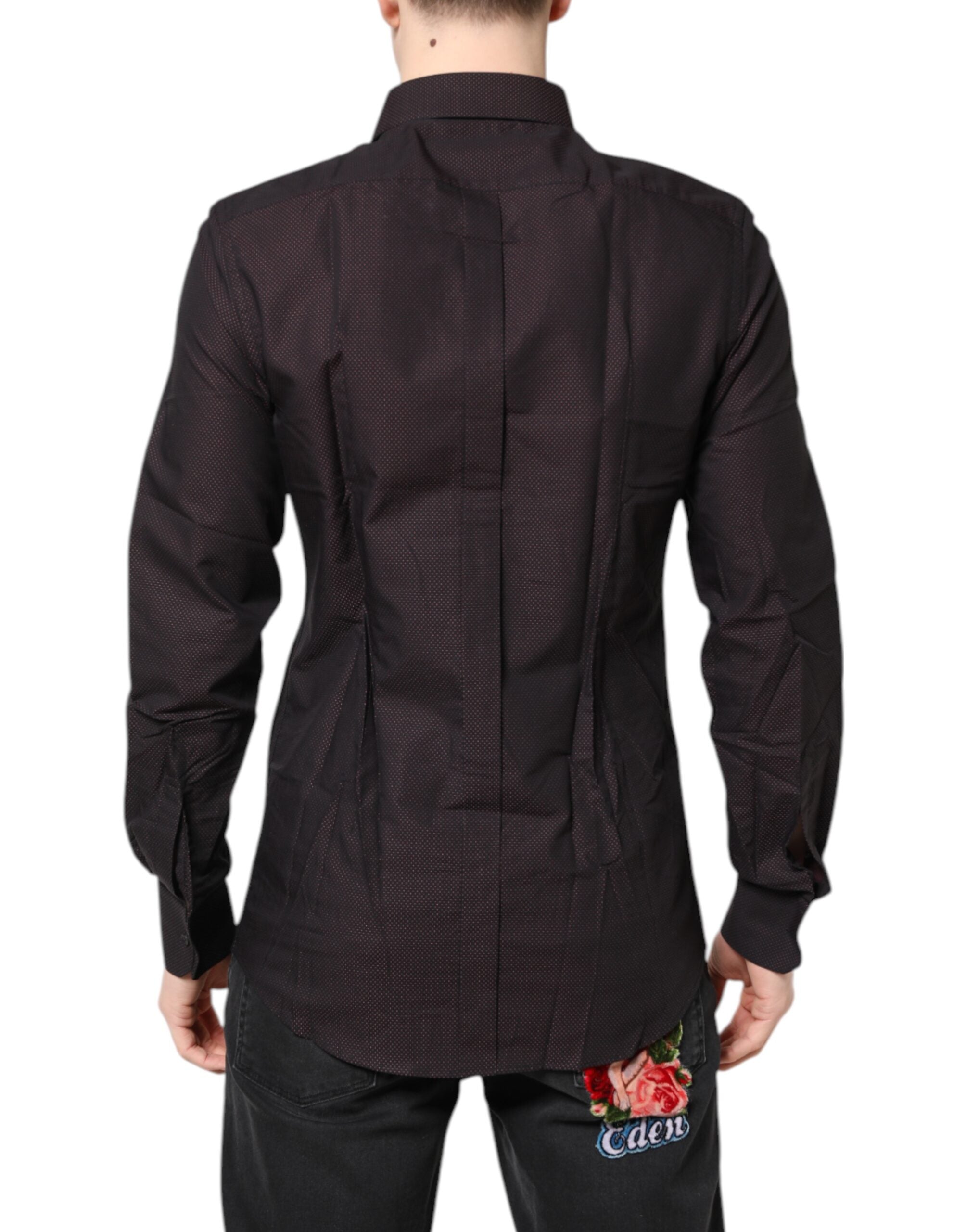 Dolce & Gabbana Maroon Jacquard Cotton GOLD Men Dress Shirt Dolce & Gabbana