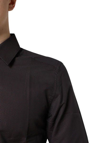 Dolce & Gabbana Maroon Jacquard Cotton GOLD Men Dress Shirt Dolce & Gabbana