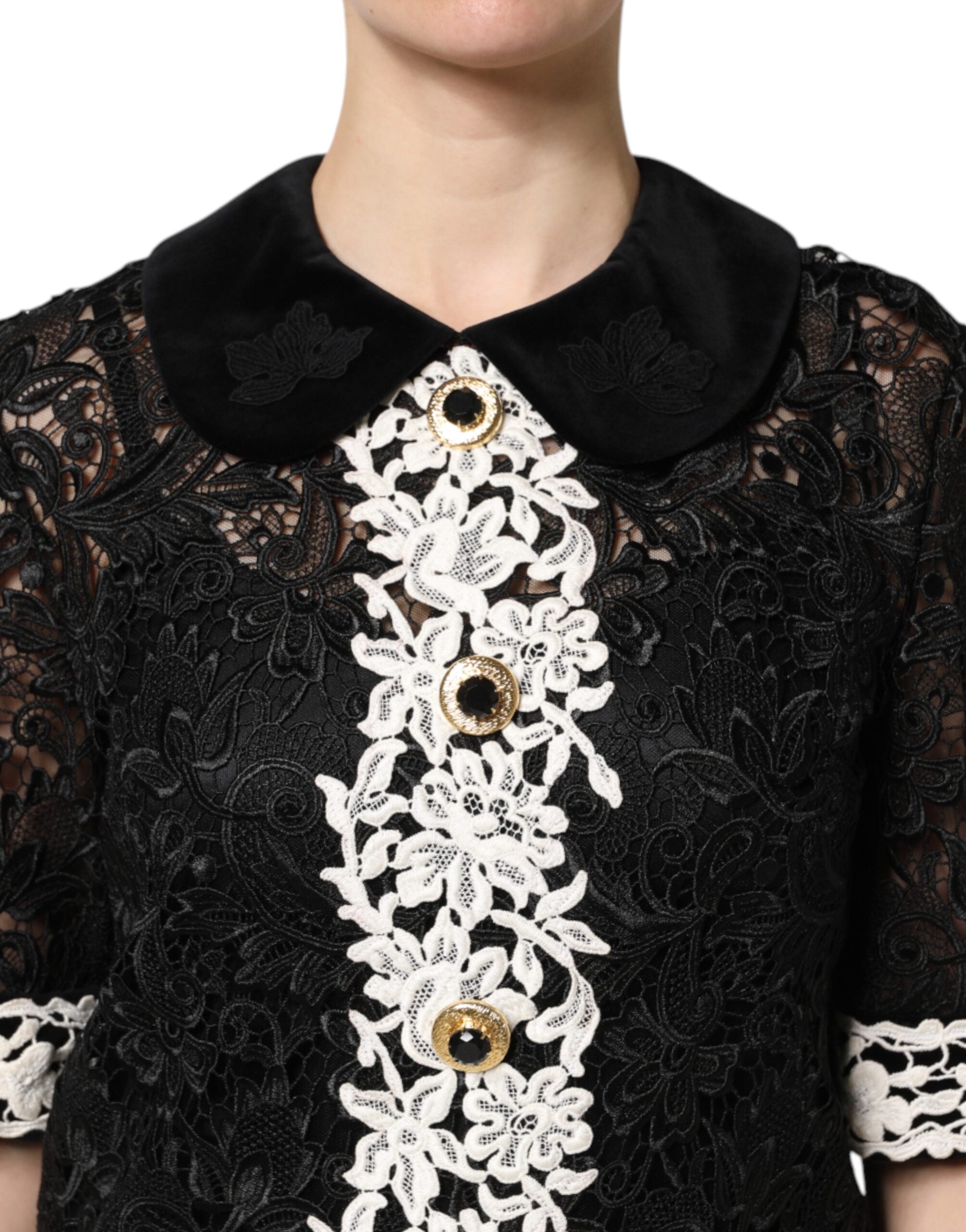 Dolce & Gabbana Black Floral Lace Embellished Mini Dress Dolce & Gabbana