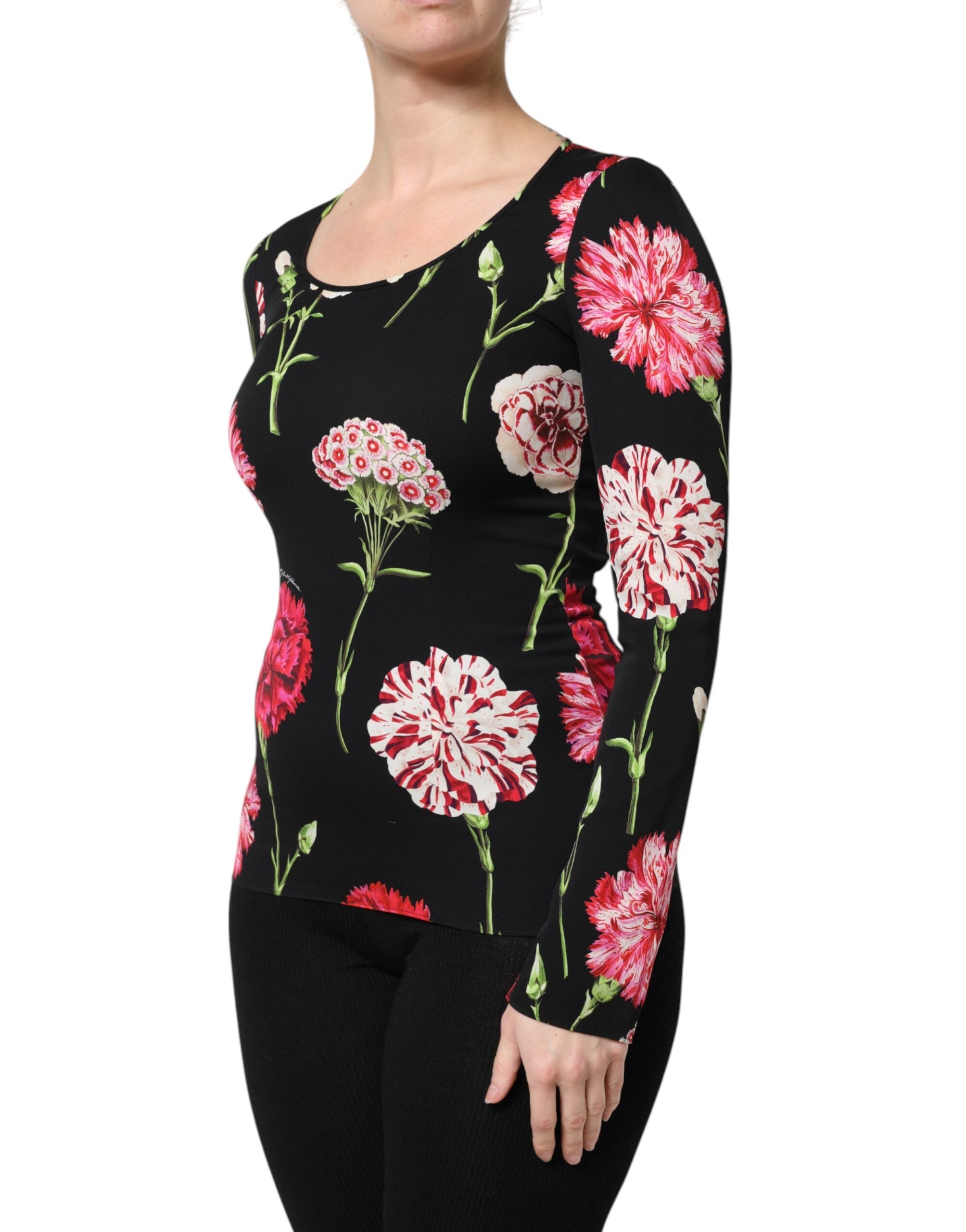 Dolce & Gabbana Black Floral Long Sleeve Women Blouse Top Dolce & Gabbana