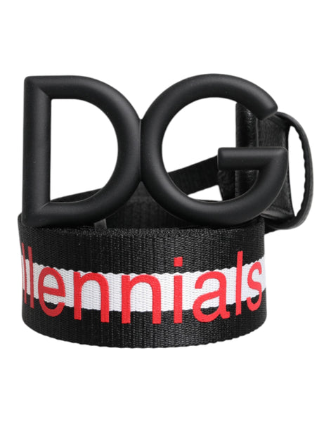 Dolce & Gabbana Black Polyester Logo Print DG Buckle Belt Dolce & Gabbana