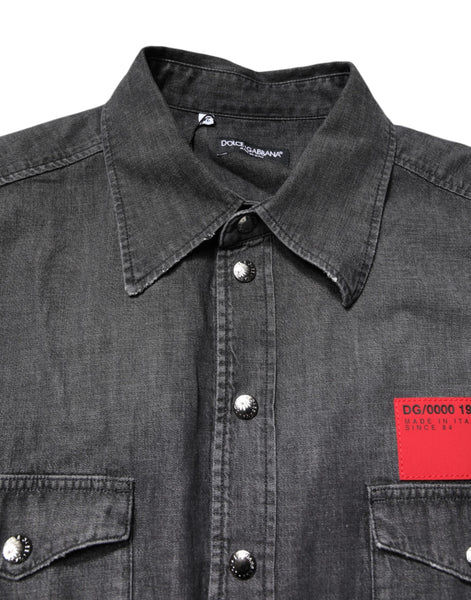 Dolce & Gabbana Gray Long Sleeves Button Down Denim Shirt Dolce & Gabbana