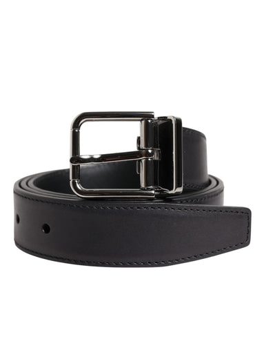Dolce & Gabbana Black Classic Calf Leather Silver Buckle Belt Dolce & Gabbana