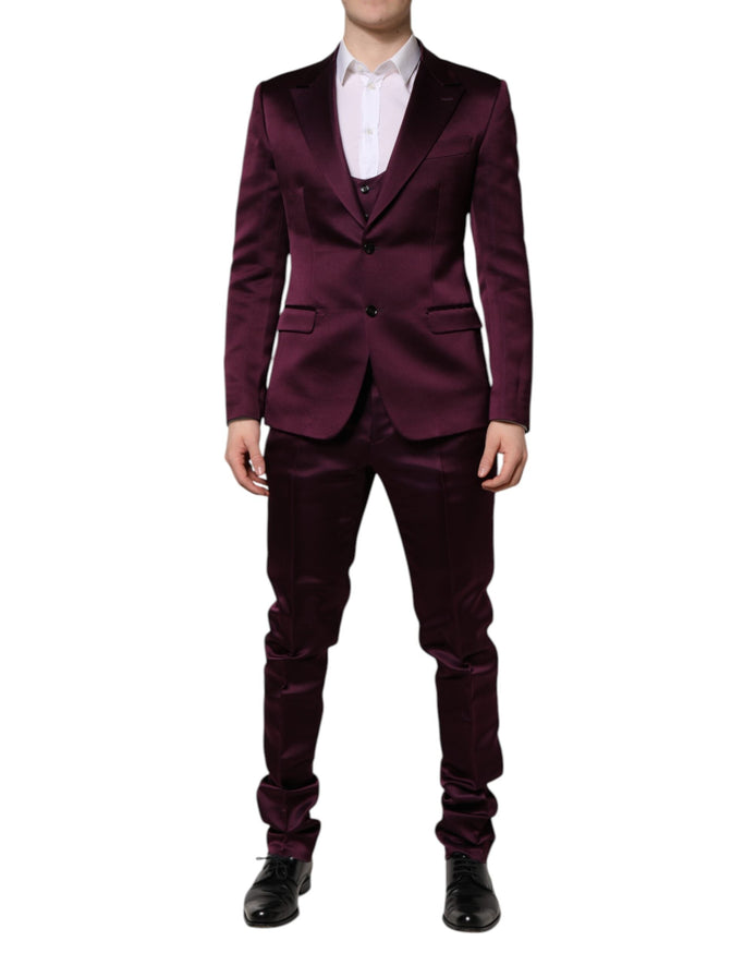 Dolce & Gabbana Dark Purple Silk 3Piece Single Breasted Suit Dolce & Gabbana
