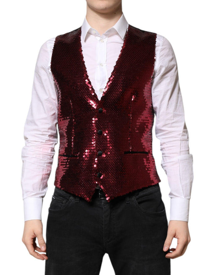 Dolce & Gabbana Red Sequined Dress Formal Men Waistcoat Vest Dolce & Gabbana