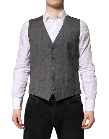 Dolce & Gabbana Gray Plaid Wool Formal Dress Waistcoat Vest Dolce & Gabbana