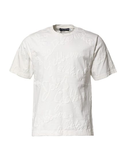 Dolce & Gabbana White Cotton Logo Embossed Crew Neck T-shirt Dolce & Gabbana