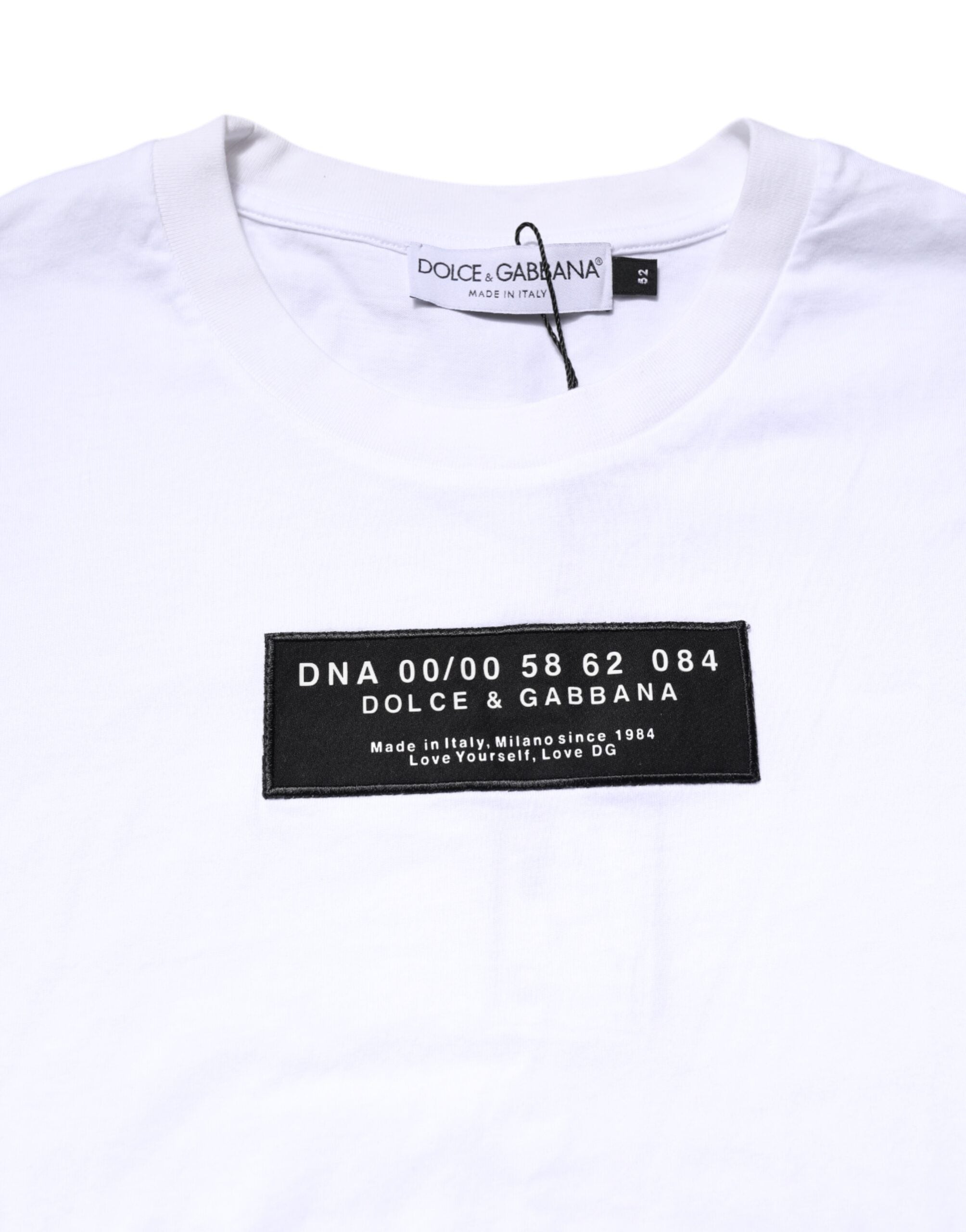 Dolce & Gabbana White Cotton Logo Patch Crew Neck T-shirt Dolce & Gabbana