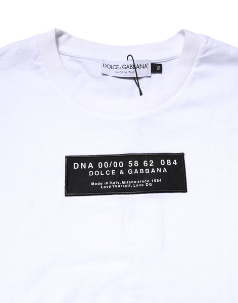 Dolce & Gabbana White Cotton Logo Patch Crew Neck T-shirt Dolce & Gabbana