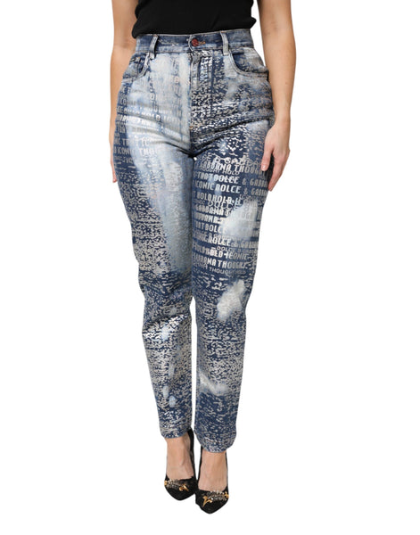 Dolce & Gabbana Blue Washed Print High Waist Denim Jeans Dolce & Gabbana