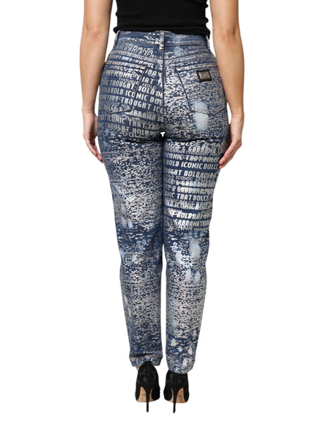 Dolce & Gabbana Blue Washed Print High Waist Denim Jeans Dolce & Gabbana