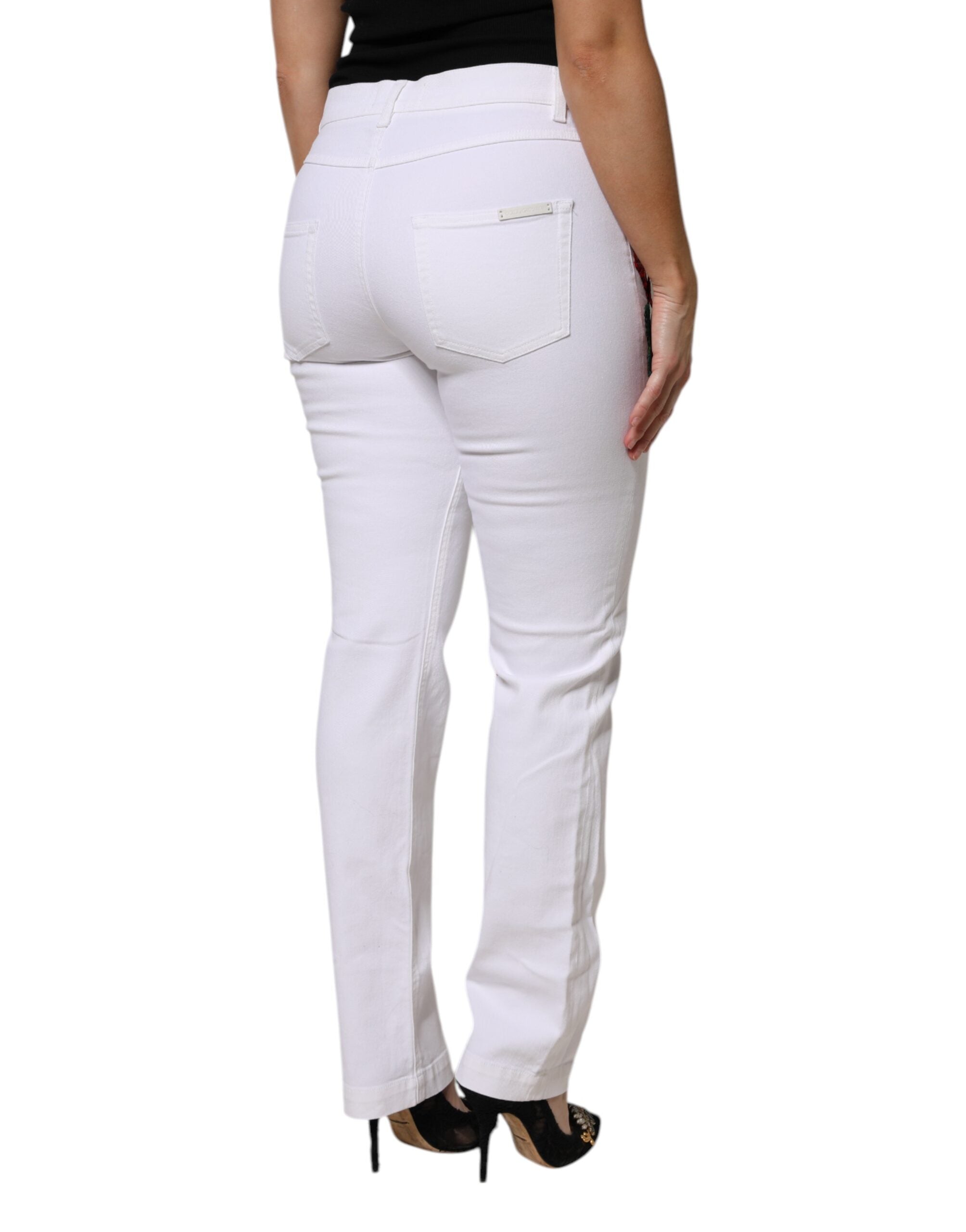 Dolce & Gabbana White Floral Sequined GIRLY Denim Jeans Dolce & Gabbana