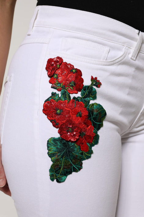 Dolce & Gabbana White Floral Sequined GIRLY Denim Jeans Dolce & Gabbana