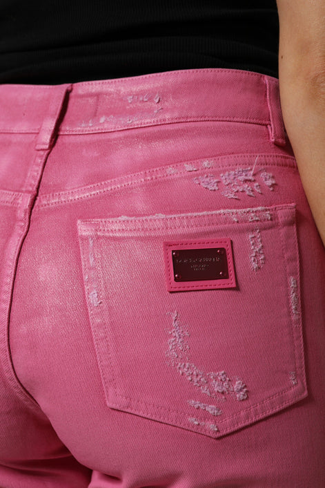 Dolce & Gabbana Pink Tattered Mid Waist Tapered Denim Jeans Dolce & Gabbana