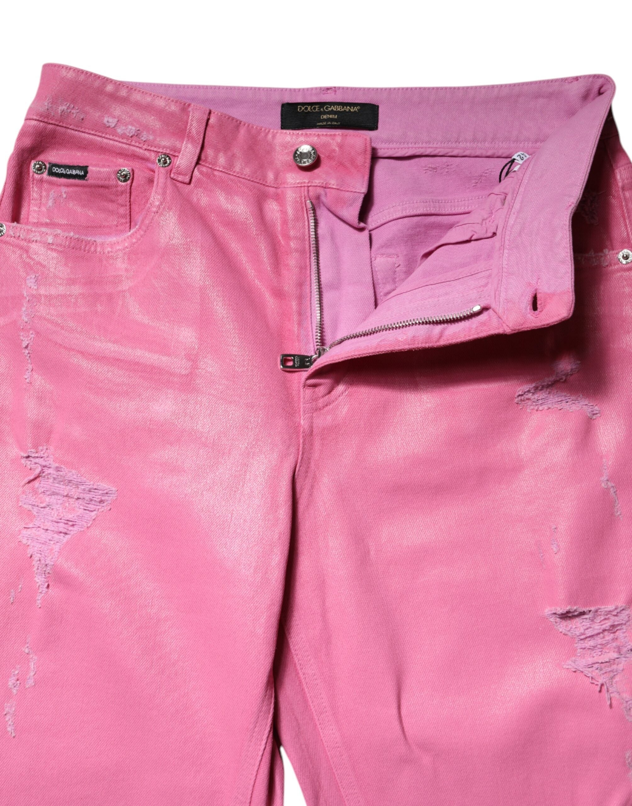 Dolce & Gabbana Pink Tattered Mid Waist Tapered Denim Jeans Dolce & Gabbana
