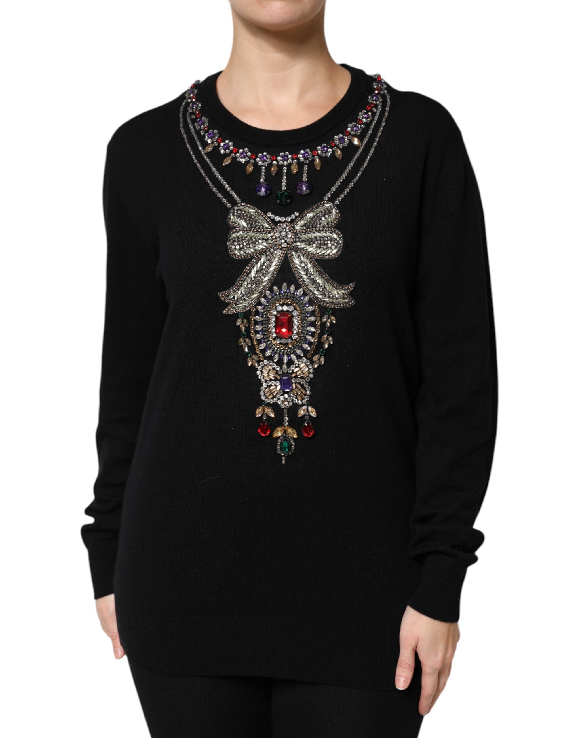 Dolce & Gabbana Black Cashmere Crystal Embellished Sweater Dolce & Gabbana