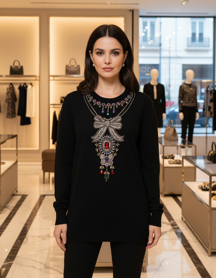 Dolce & Gabbana Black Cashmere Crystal Embellished Sweater Dolce & Gabbana