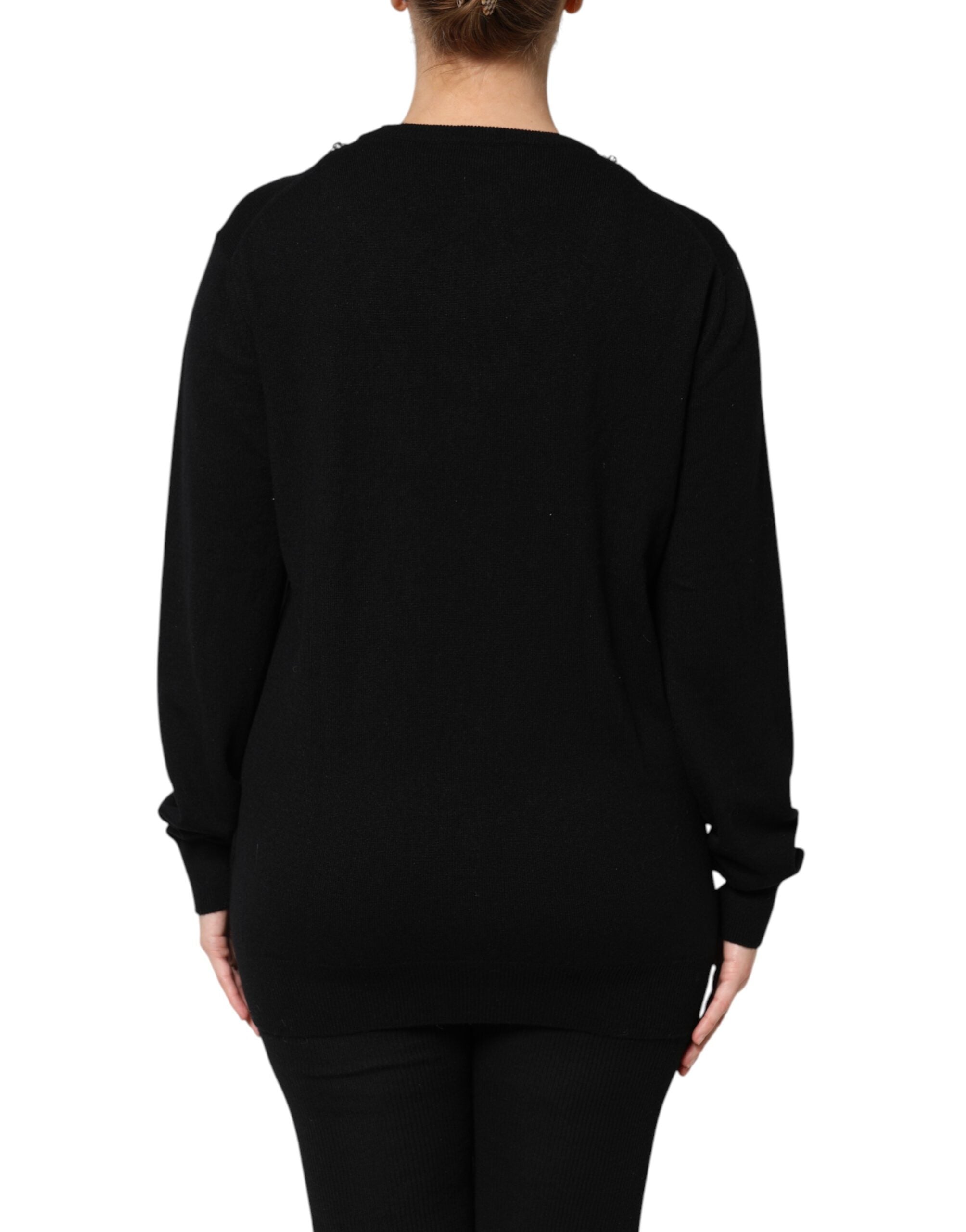 Dolce & Gabbana Black Cashmere Crystal Embellished Sweater Dolce & Gabbana