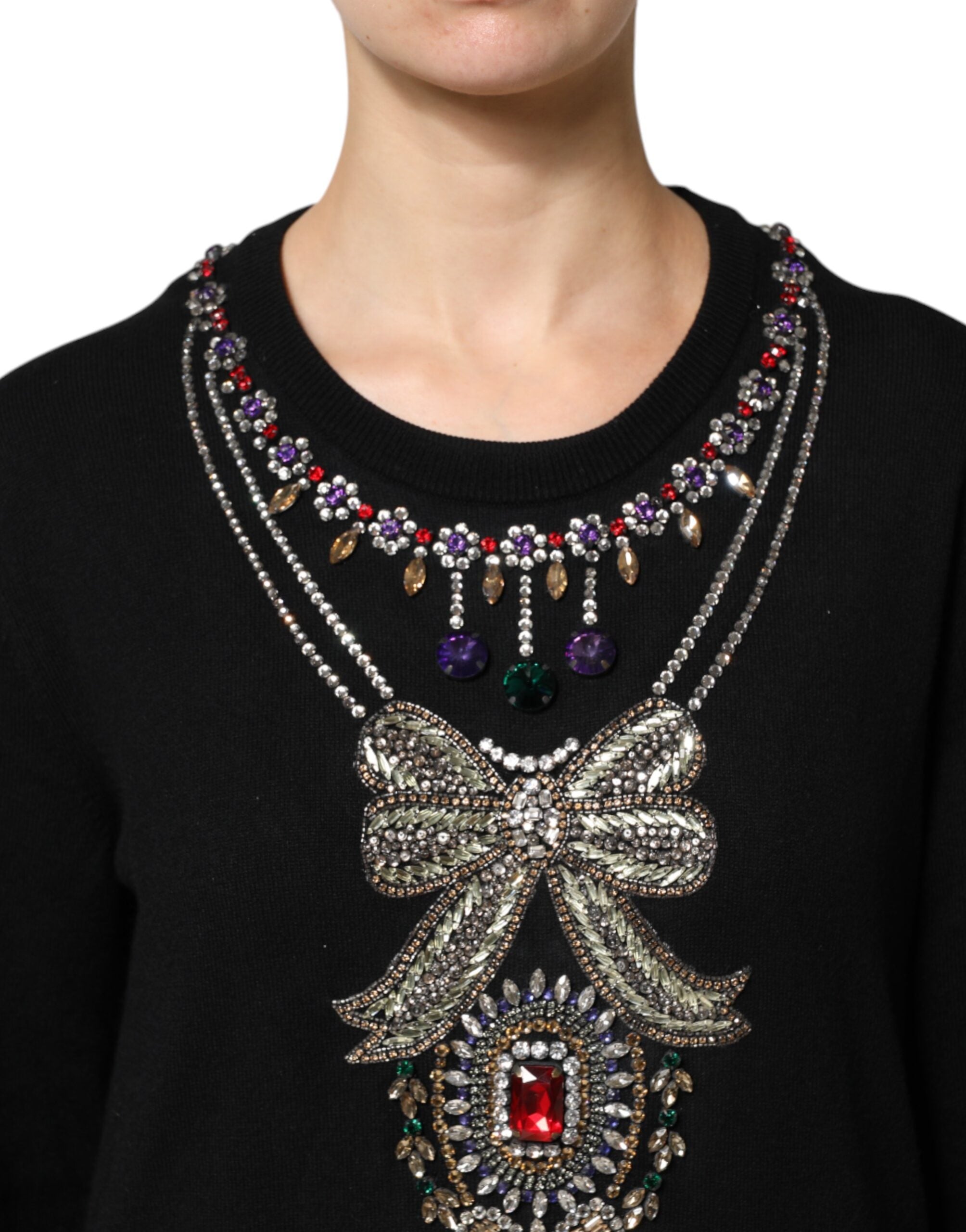 Dolce & Gabbana Black Cashmere Crystal Embellished Sweater Dolce & Gabbana